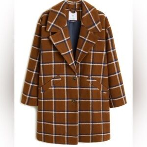 Mango Brown Checkered Pea Coat
